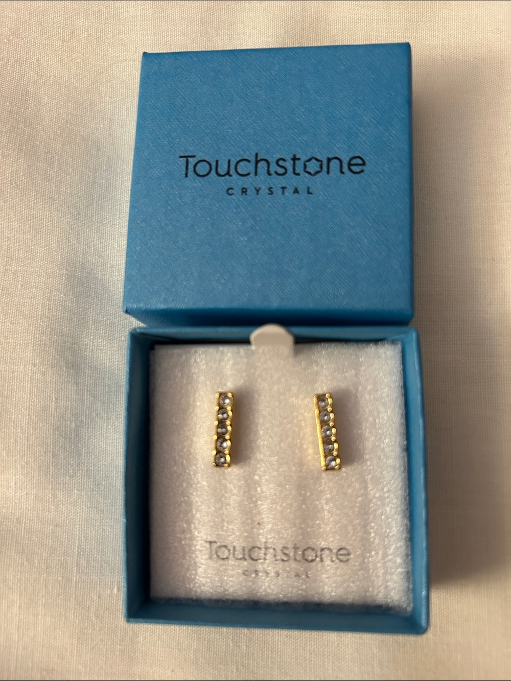 Touchstone Crystal by Swarovski Gold-Tone Pavé Bar Stud Earrings New In Box NIB